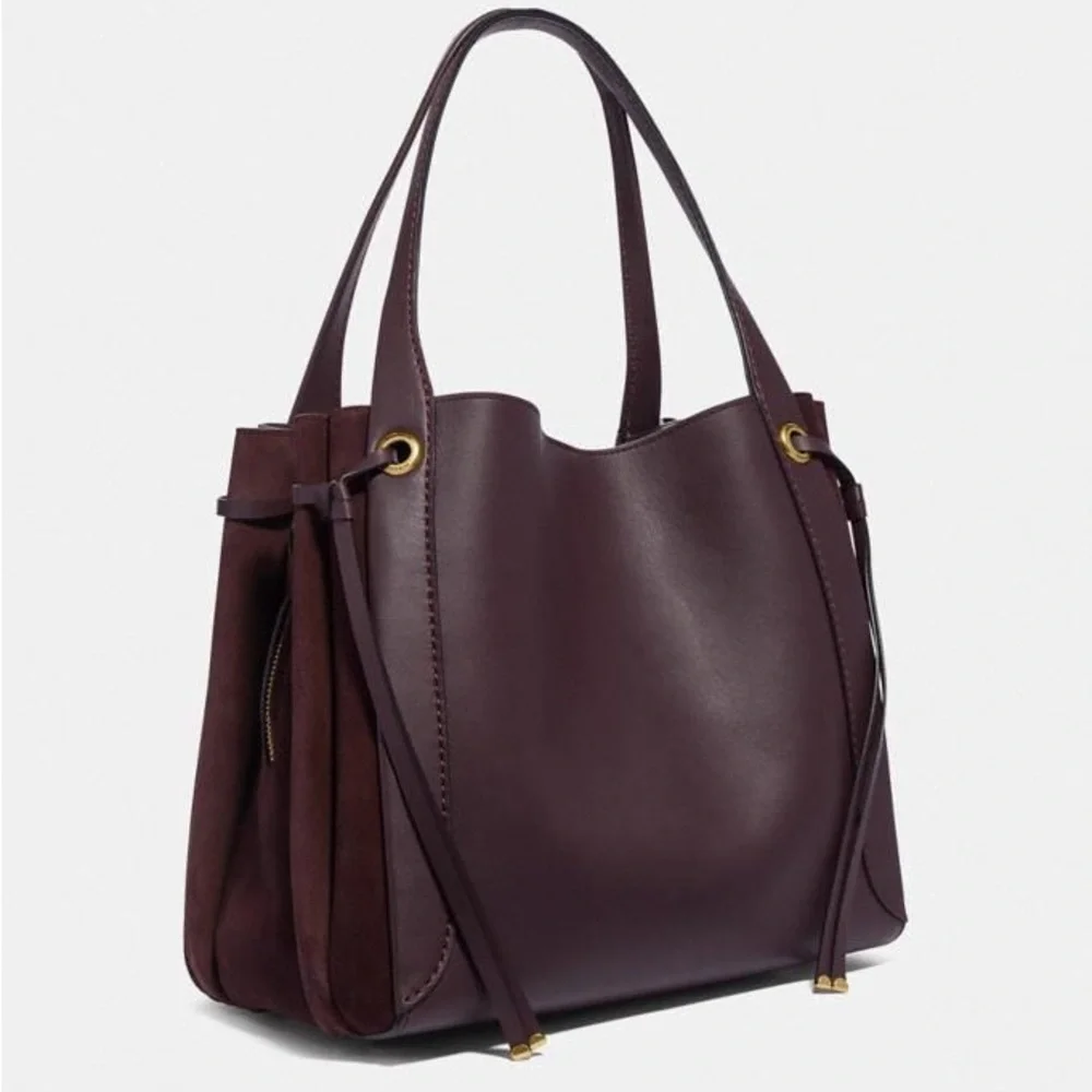 Coach Oxblood Leather and Suede Harmony Hobo Shoulder Bag with Gold Hardware